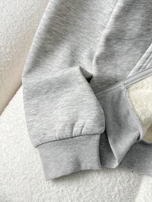 SHEIN Sudadera con capucha gris de punto suave para adolescentes, chaqueta forrada térmica - Gris - Ver 6