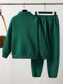 Set de 2 piezas Sudadera con capucha y pantalón de chándal con gráfico de letra suelta para adolescentes, adecuado para la escuela, el jardín, la playa, el cumpleaños, la primavera, el verano, el otoño y el invierno - Azul - Ver 2