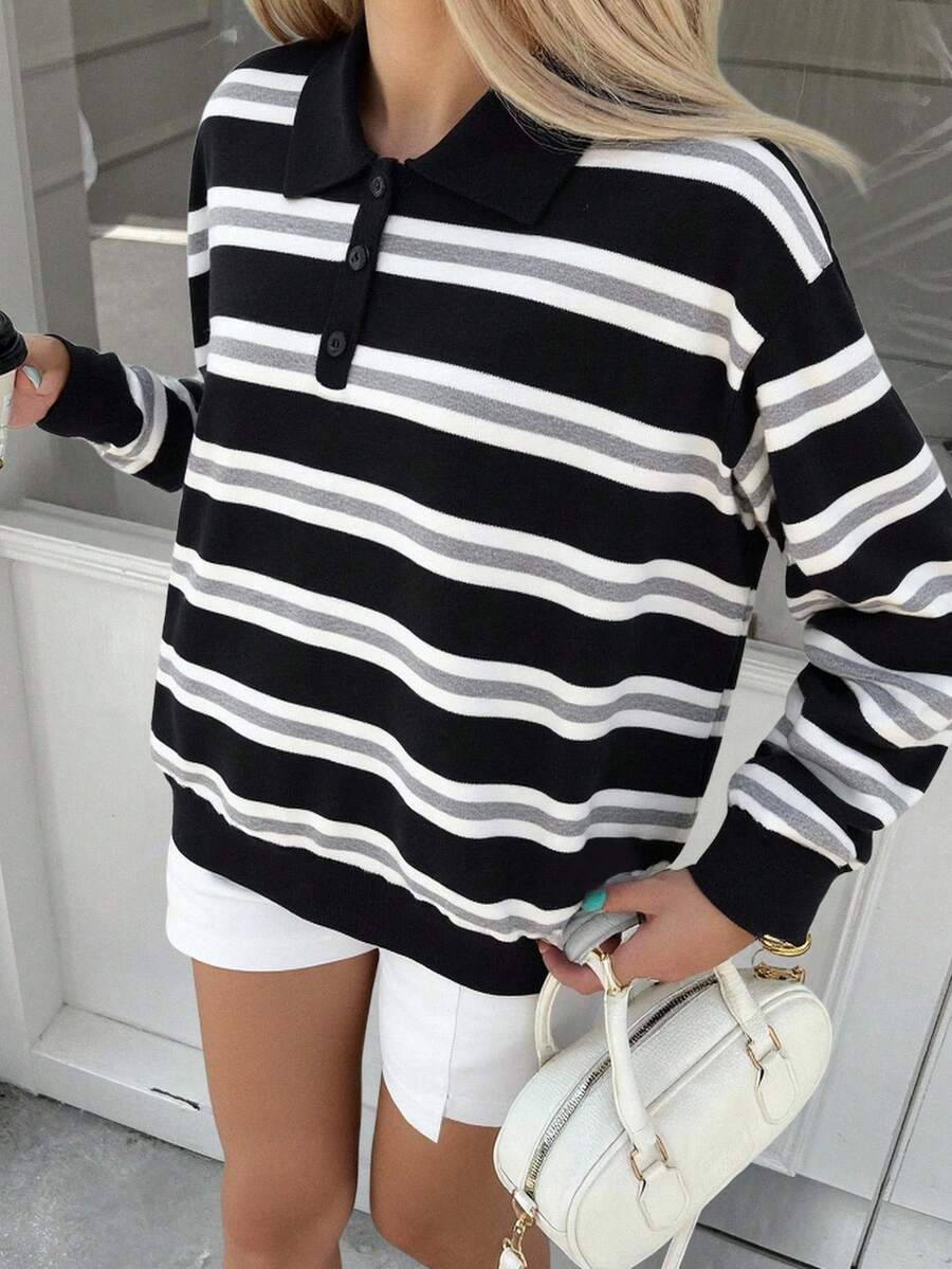 Livesso Women's Autumn Retro Striped Turtleneck Sweater - Beige - View 1