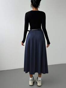 Almamuse Falda plisada de cintura alta y línea A de longitud hasta la rodilla, nueva para primavera y otoño