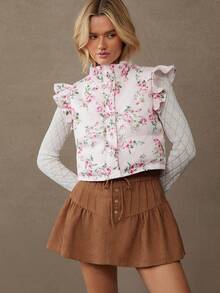 WESTFADE 抽绳腰带纽扣前开襟西部风格A字迷你灯芯绒裙，适合秋季、冬季、圣诞节、节日、新年、波西米亚风、休闲、西部服饰 - 卡其色 - 查看 3