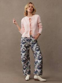 WESTFADE Patchwork Jacquard Wide Barrel Leg Ankle Length Pant Fall, Autumn, Winter, Boho, Western Wear, Country Concert, NYE, New Years Eve, Christmas, Holiday - Multicolor - View 3