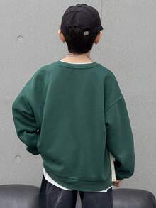 DAZY Tween Boys Loose Fit Letter Print Fleece Sweatshirt, Casual For Fall - Green - View 7