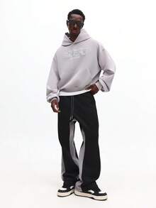 SUMWON Flare Fit Sweatpants With Color Block Side Panels Casual Lounge Pants For Men Plain - Black - View 3