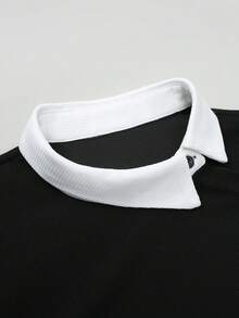 Manfinity Mode 男士撞色长袖休闲通勤 Polo 衫，男士休闲上衣和裤子套装，男士黑色两件套，男士针织套装，男士 T 恤衬衫和长靴交叉套装，适合复古风格、日常休闲、周末旅行、户外活动、探险旅行、轻松的工作环境或半正式场合，可作为男友/丈夫礼物、周年纪念礼物或圣诞节礼物。 - 黑與白 - 查看 6