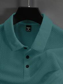 Manfinity Homme 男士纯色休闲短袖 Polo 衫，夏季 - 水鴨藍 - 查看 6