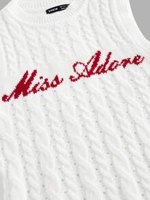 SHEIN MOD 女士休闲印花无袖针织毛衣裙，简约风格 - 白色 - 查看 3