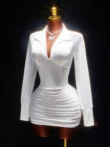 Amplova 浪漫春日白色低领修身迷你连衣裙（女款） - 白色 - 查看 5