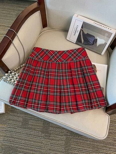 GlowEve CURVE 大码女式格子百褶短款休闲裙