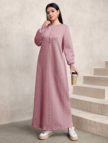 Graceveil 女士休闲纹理面料宽松长款圆领卫衣，绿色，秋冬款 - 粉色 - 查看 6