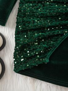 1 Piece Young Girls Casual Simple Gorgeous Elegant Solid Color Knitted Splicing Small V-Neck Long Sleeve Slim Slit Asymmetrical Hem Dress Suitable For Birthday Parties, Evening Parties, Performances, Weddings, Baptisms, Opening Ceremonies, Play, Parties, Photo Shoots, Vacations, Festivals Suitable For Daily Use Suitable For Travel Suitable For Spring, Autumn And Winter - Army Green - View 6