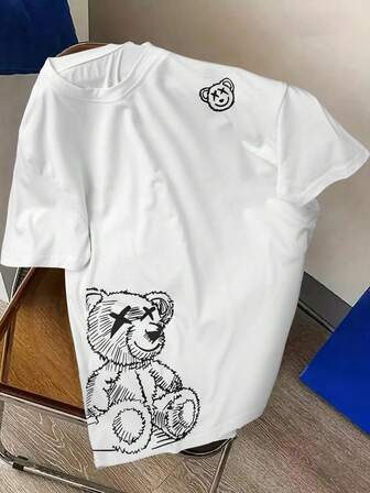 Manfinity Men's Casual Bear Print Round Neck Short Sleeve T-Shirt