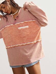 Bohemela Áo thun dài tay tối giản màu khối cỡ lớn dành cho nữ - Màu Hồng baby - Xem 6