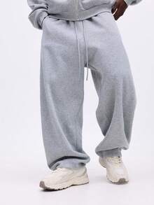 SUMWON Conjunto de sudadera con capucha con cremallera y pantalón de pierna ancha de felpa jaspeada con bolsillo central - Gris - Ver 4