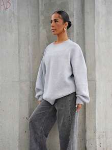 SAYEHFBABY Casual Washed Distressed Wide-Leg Denim Trousers - Grey - View 6