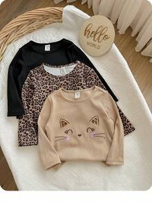 3pcs/Set Cute Baby Girls Knitted Long Sleeve Tops, Versatile For Autumn/Winter - Multicolor - View 5