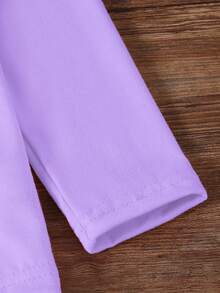 Young Girls Casual Cute Cartoon K-Pop Anime Girl Print Purple Round Neck Long Sleeve T-Shirt, Suitable For Autumn/Winter Tops