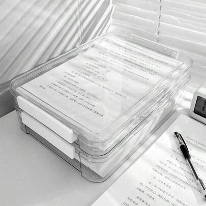 1个防尘桌面证书收纳盒，适用于A4文件和证件，防潮文件袋，用于记录保存，返校季，学习用品