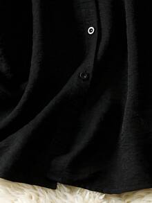 Lacomfia Blusa holgada de manga larga con aplicaciones de rhinestones, casual, cómoda y versátil, de unicolor y talla grande - Negro - Ver 3