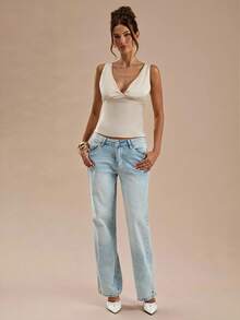 SHEIN BAE 缎面蕾丝拼接背心，适合度假、沙滩、音乐节、早午餐、婚礼宾客、伴娘、春夏等场合。 - 杏色 - 查看 5