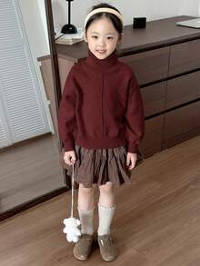 Dazy Kids 女童纯色高领毛衣，秋季 - 酒紅色 - 查看 3