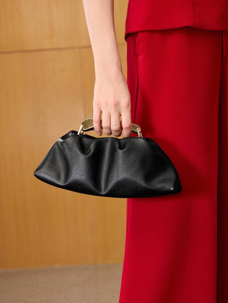 PU LEATHER BEADED TOP HANDLE BAG