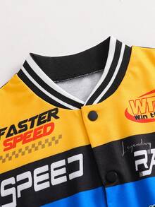 SHEIN 男婴秋冬装三件套：领口拉链长袖棒球夹克、字母印花长袖 T 恤、街头风格印花慢跑裤套装 - 彩色 - 查看 4