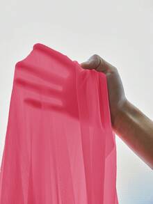 Ladies' Lace & Mesh Contrast Flounce Hem Night Dress With Criss-Cross & Hollow Out Detail - Hot Pink - View 4