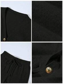 Franclia 2 st/set för kvinnor, avslappnad lös stickad tröja och byxor, loungewear-set, bekväm och minimalistisk design - Svart - Visa 8