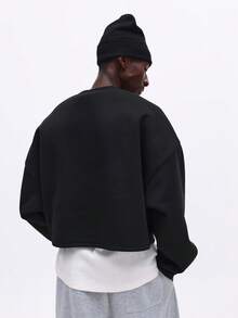 SUMWON Men State Of The Art Los Angeles Crop Sweatshirt Crew Neck Long Sleeve Pullover Black Urban Streetwear Fall Winter - Black - View 2