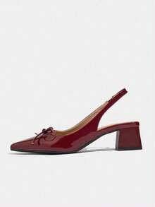 ISPORTE Sandalias elegantes de mujer con tacón grueso y punta fina. Sandalias de tacón alto sin cierre con lazo, estilo versátil; bailarinas color nude con tacón abierto. - Rojo - Ver 5