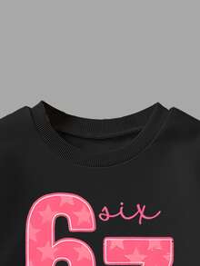 Sparklyn 2pcs/Set, Girls 67 Star & Rope Print Crew Neck Sweatshirt And Leggings Set, Long Sleeve Top, Suitable For Autumn/Winter - Black - View 3