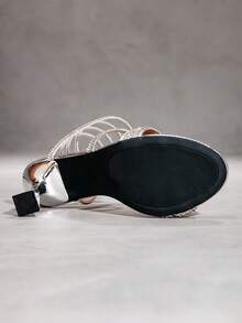 CUCCOO SZL Women's Fashionable Silver Rhinestone Ankle Strap High Heel Sandals, Suitable For Dates, Gatherings, Parties And Various Occasions - Silver - View 4