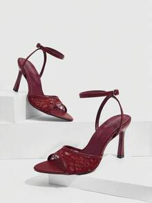 CUCCOO SZL Women's Pointed Toe Buckle Design Everyday Versatile Fashion High Heel Sandals For Christmas Spring Shoes Prom Heels - Burgundy - View 2