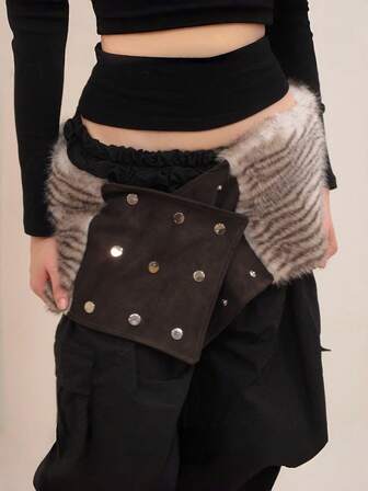 Goth 1pc Brown Y2K Fuzzy Versatile Waist Belt, Fashion Minimalist Wild Style Waist Cincher Suitable For Party, Date, Travel, Halloween, Christmas And More