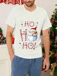Manfinity Homme Men's Fashion Knitted Pattern Round Neck Short Sleeve T-Shirt Family Matching - White - View 6