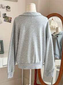 INAWLY Áo khoác nỉ nữ dáng rộng có khóa kéo - Xám - Xem 2