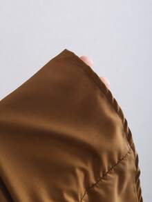 Sweetra 女士学院风通勤百搭修身七分袖衬衫，配有领带 - 棕色 - 查看 7