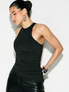 KIZN 无袖褶皱吊带背心，侧边有褶皱设计，非常适合晚间休闲场合。 - 黑色 - 查看 5