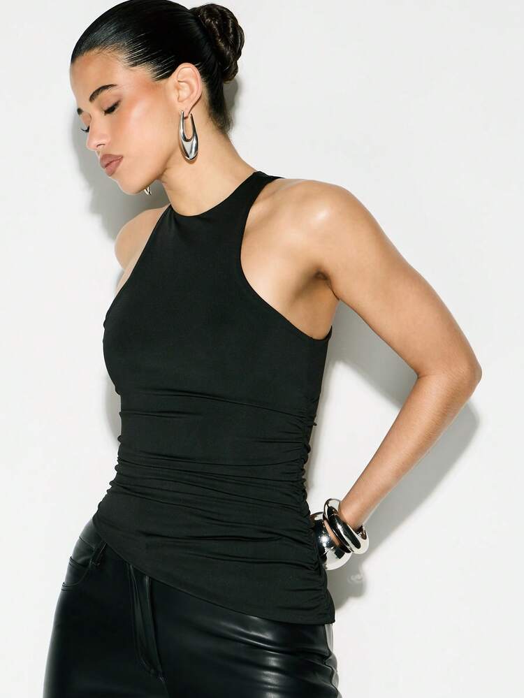 KIZN Ruched Halter Neck Tank Top