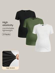 Modmama 孕妇纯色圆领短袖褶皱休闲 T 恤