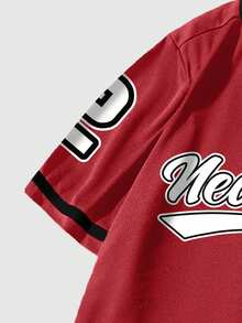 ROMWE MEN Prep 城市标志印花前扣休闲短袖衬衫