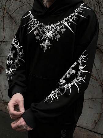 Goth Men's Street Style Casual Printed Long Sleeve Hoodie