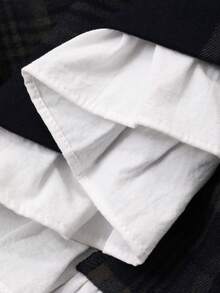 DAZY 女士优雅风格图案拼接荷叶边泡泡袖假口袋短连衣裙，秋季