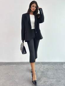 Firerie Women's Elegant Minimalist Slim Fit Leggings, Black High Waist Skinny Flare Leg Knit Tights, Suitable For Daily Wear, Versatile, Casual, Teacher, Going Out, Home - Black - View 4