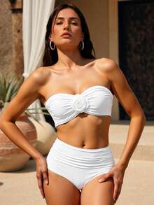 Swim Chiccia Bộ bikini liền thân họa tiết hoa 3D đơn giản, màu trơn dành cho nữ, thích hợp đi biển và đi nghỉ - trắng - Xem 3
