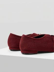 Mnmlis 女士休闲搭扣平底乐福鞋，日常百搭 - 酒紅色 - 查看 9