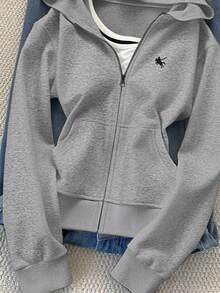 Glimmora Embroidered Horse Hooded Slim Fit Sweatshirt Jacket For Women