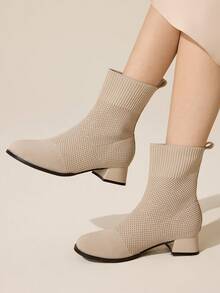 CUCCOO BASICS Botas de tobillo con tacón grueso, versátiles y transpirables para uso diario de las mujeres - Albaricoque - Ver 7