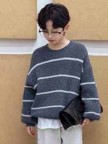 DAZY Tween Boy Sweater, Fall Spring - Dark Grey - View 6